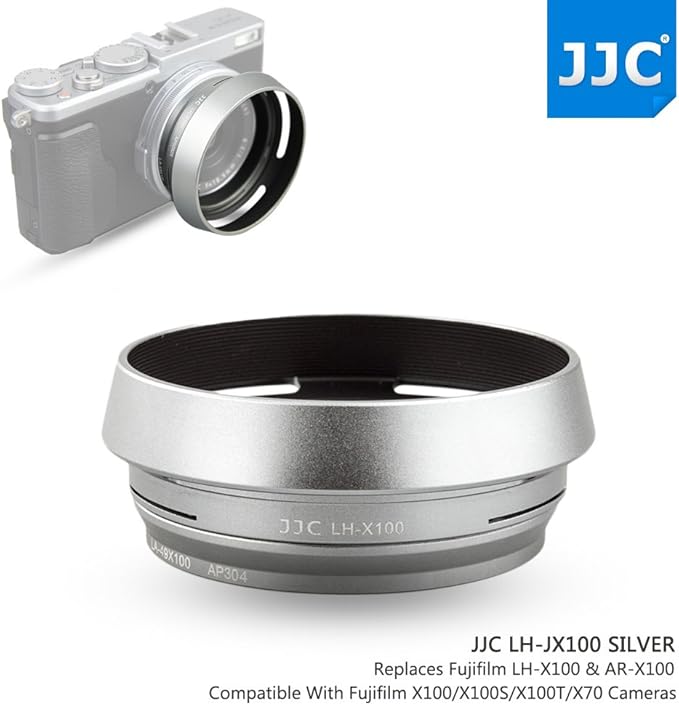 JJC Metal Lens Hood Shade Protector with 49mm Filter Adapter Ring for Fujifilm Fuji X100VI X100V X100F X100T X100S X100 X70 Replaces Fujifilm LH-X100 Lens Hood & AR-X100 Filter Adapter Ring/Silver