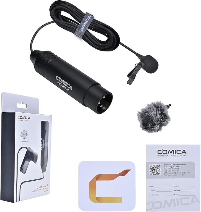 comica XLR Lavalier Condenser Microphone,CVM-V02O Omnidirectional Lapel Lavalier Microphone,Clip on Mic Interview Kit for Recorder Mixer camcorders Zoom H4n H5 H6 Tascam DR 40 DR100 (5.9f,1 Pack)