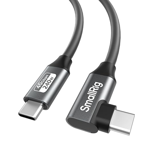 SMALLRIG USB4 40Gbps USB-C Cable, 240W Fast Charging & 8K@60Hz Video & 40Gbps Data Transfer, 60cm/23.6in Straight to Angled Connectors with Cable Tie, for MacBook for iPad Pro for iPhone - 5076