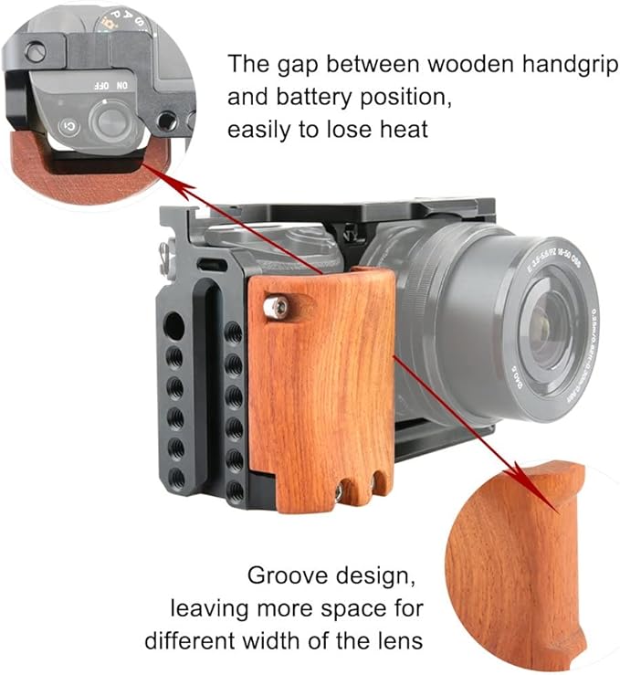 NICRYRIG Cage Kit for A6400 A6500 Sony Mirrorless Camera, with Wooden Handle Grip M2.5 Screw - 110