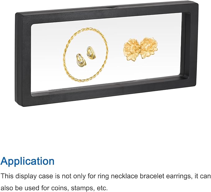 MECCANIXITY Floating Frame Display Holder Stand 3D Jewelry Display Box 9.06 x 3.54 x 0.79 inch Black for Ring Necklace Bracelet Earring Pack of 2