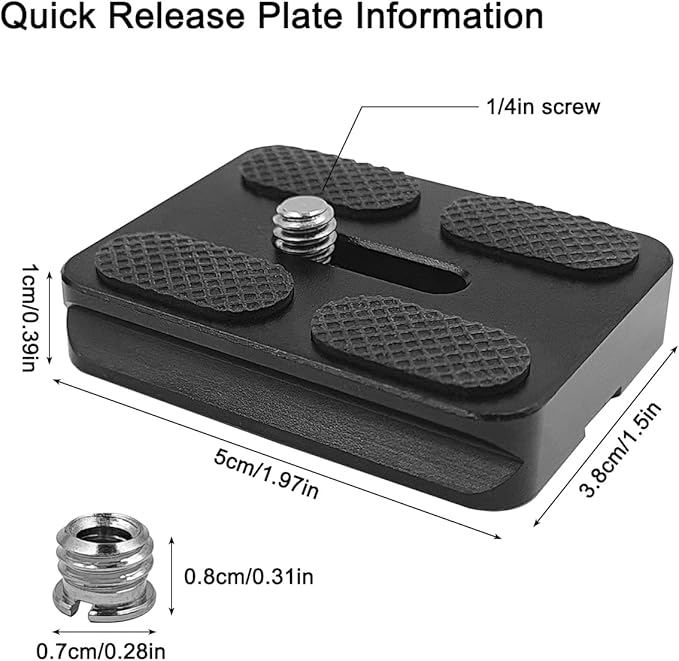 2 PCS Camera PU50 Quick Release Plate + 2 Pcs 1/4"-3/8" Screw, Aluminum Alloy Universal 38mm Camera Plates Mount with 1/4''-20 Screw Fits Arca-Swiss Standard for DSLR Tripod Ball Head, PU-50