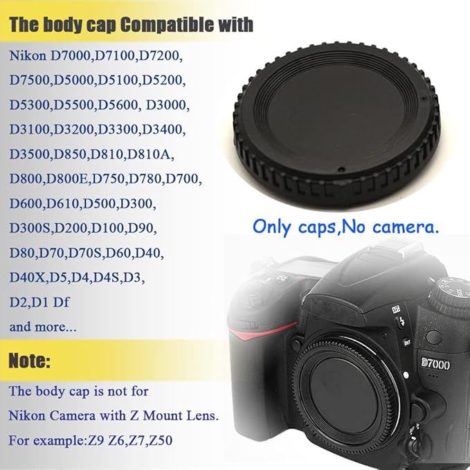 Rear Lens Cap and Front Body Cap for Nikon D850 D7500 D3500 D5600 DSLR with AF,AF-S,AF-P Lenses，Replaces Nikon BF-1B Cap and Fire Rock Hot Shoe Cover with Bubble Spirit Level(2+2+2 Pack)