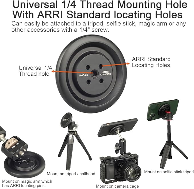 Magnetic Phone Tripod Adapter Mount with 1/4" Thread Screw Holes compatible with MagSafe for Iphone 15 14 13 12 Pro Max Plus Mini Video Recording Live Broadcast Tripod Selfie Stick Ballhead