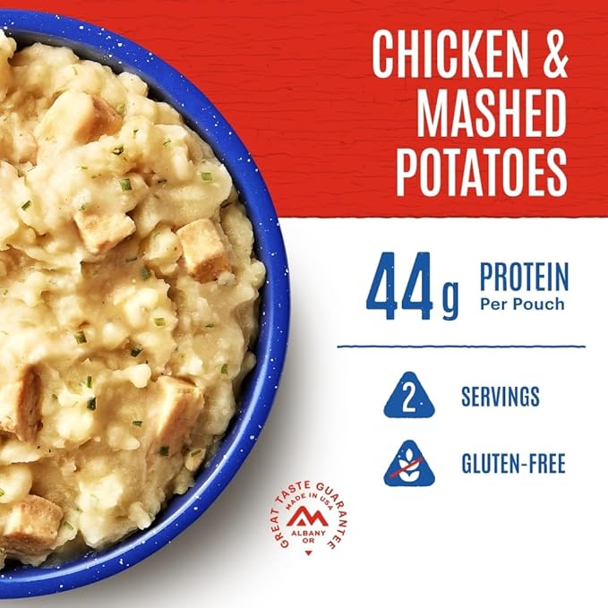 Mountain House Gluten-Free Chicken & Mashed Potatoes Freeze-Dried Food for Camping, 12 Servings, 30-Year Shelf-Life