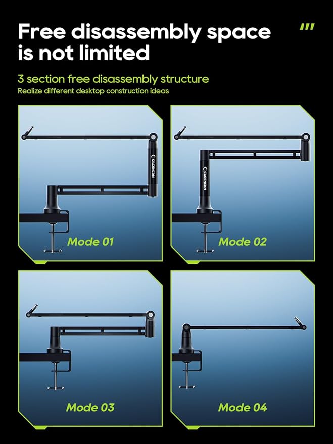 M05 Boom Arm, 360° Rotatable Microphone Stand with Desk Mount, Foldable Desk Mic Arm with 3/8'' to 5/8'' Screw Adapter, Microphone Arm for Live Streaming, Gaming, Podcasting, Radio