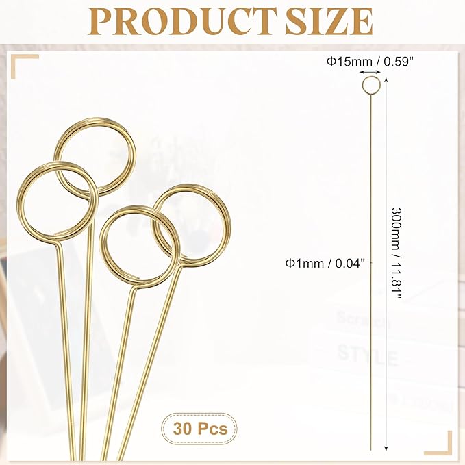 uxcell 30 Pcs Table Card Holders, 11.8 Round Metal Craft Wire Clips Picture Clip Table Number Holders Picks for Wedding, Photos, Memo, Restaurant, Gold