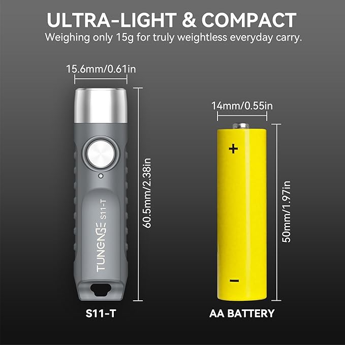 S11-T Rechargeable Keychain Flashlight, 500 High Lumens EDC Mini Flashlight with Magnet, LED Pocket Light Suitable for Outdoor, Camping, Hiking