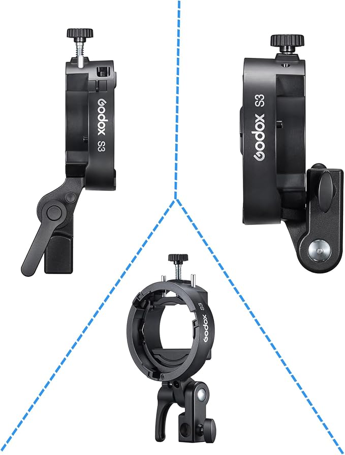 Godox S3 Speedlite Bracket, S-Type Bracket Updated Version Bowens Mount Holder for Godox V1 V1Pro V100 AD300Pro AD300ProII AD200ProII AD200Pro AD200 V860II V860III TT350, Support ±90° Angle Adjustment
