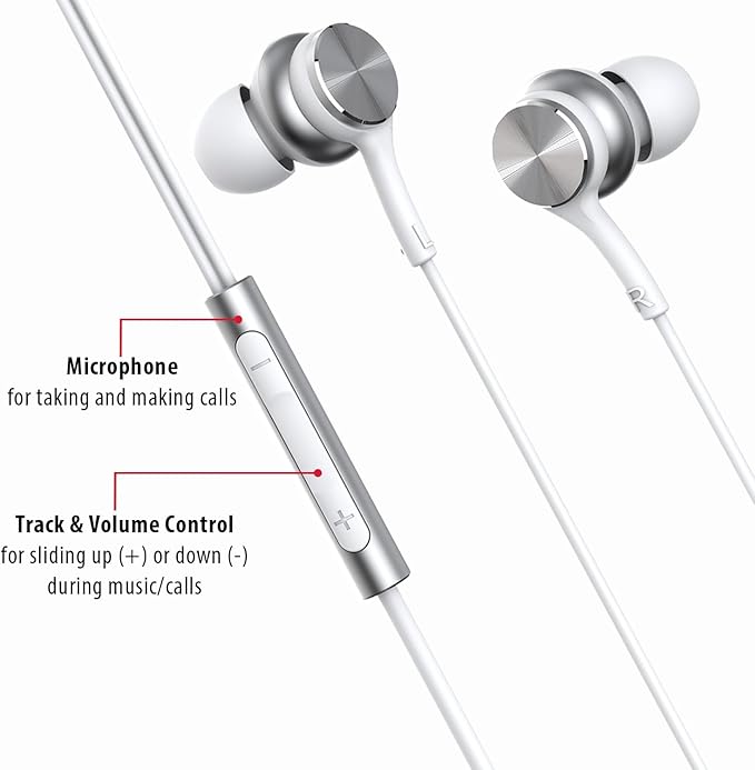 Maxell USB-C Wired Earbuds with USB-A Adapter, Built-in Microphone with Volume and Track Control, Compatible with All Devices with a USB-C and/or USB-A Port, Immersive Digital Chipset, White, 197293