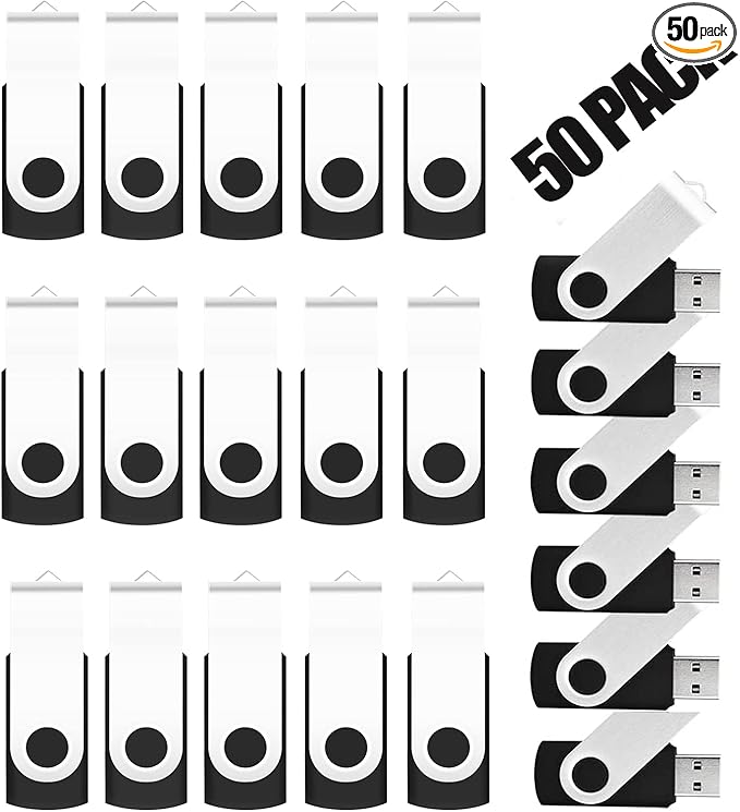 EASTBULL 50PCS 2GB Bulk Flash Drives USB 2.0 2GB Flash Drives Pack Thumb Drives Bulk Swivel Bulk USB Drives, Black