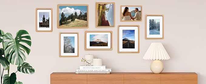 TEYCLZORE 4x6 Natural Wood Picture Frame, Handmade Beech Wood Photo Frame, Display 3x4 Picture with Mat or 4x6 Without Mat, Tabletop Display and Wall Hanging