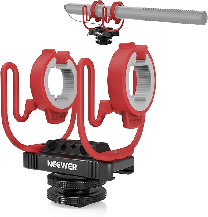 NEEWER Microphone Shock Mount with Cold Shoe, 1/4" Thread for Camera Cages, Boom Arm Pole Stands, Tripods, Mic Holder Compatible with VM15 Rode NTG Series Sennheiser MKE600 Audio Technica AT875R, MH1