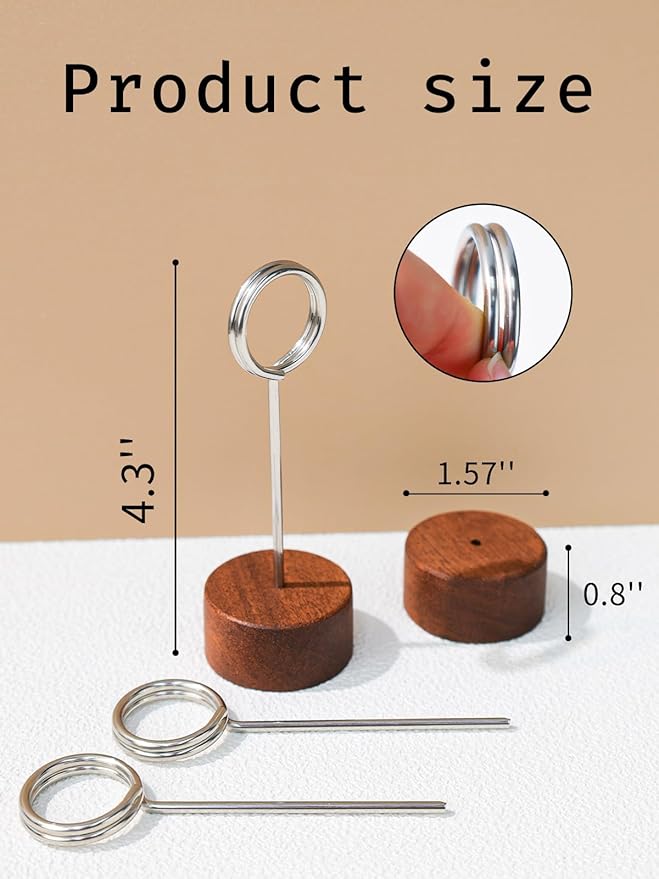 6 Pack Wood Place Card Holders with Metal Clip, 4.3" Tall Table Number/Name Sign Holder, Memo Card Photo Picture Note Clip Stands for Party Restaurant (Silve Circle)