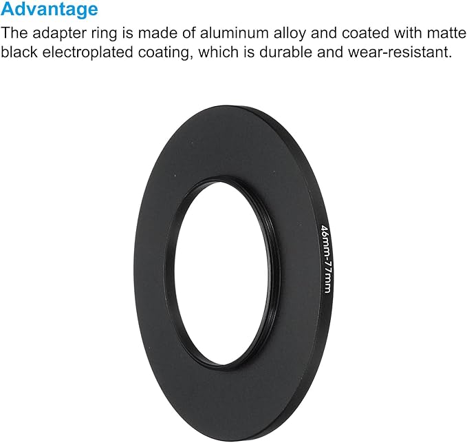 PATIKIL 46mm-77mm Metal Step Up Ring with Cleaning Cloth, 2 Pack Camera Lens Filter Adapter Ring Aluminum Filter Adapter Ring for Camera Lenses Hood, Black