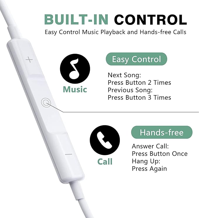 2 Pack-Headphones Wired/iPhone Earbuds with 3.5mm Earphones Wired[MFi Certified] (Built-in Microphone & Volume Control) Compatible for iPhone/iPad/iPod/PC, MP3/4, Android Most 3.5mm Audio Devices