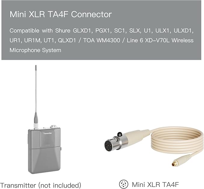 J K Pro Earhook Headset Headworn Microphone MIC-J 071S Compatible with Shure Wireless System - Mini XLR TA4F Detachable Cable