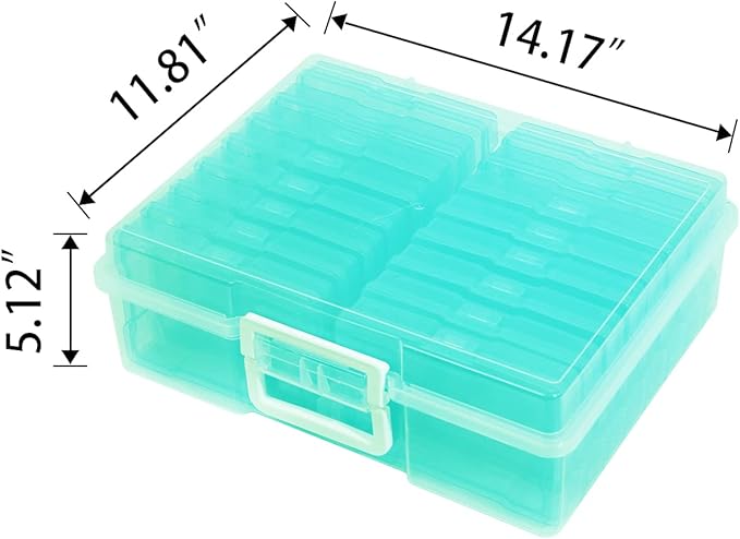 Naivees 4" x 6" Photo Storage Case with Handle, 16 Inner Photo Organizer Keeper, Extra Large Storage Picture Boxes, Seed Storage, Transparent Craft Keeper (Green)