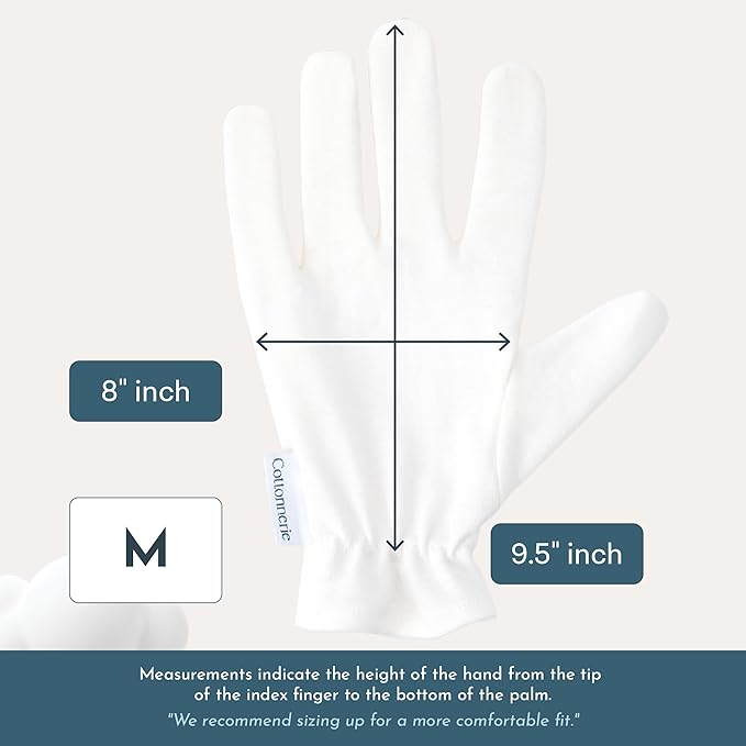 4 Pairs Cottonnerie Original Cotton Gloves for Dry Hands Sleeping, Moisturizing Gloves Overnight, Hand Moisturizer Gloves, Moisture Gloves for Dry Hands Overnight, Sleeping Gloves, Medium