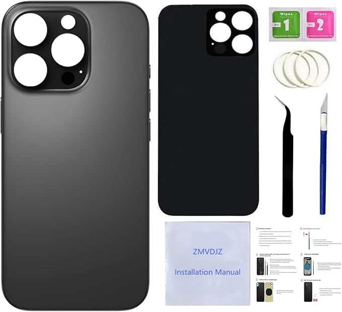 16 Pro Max Back Glass Replacement for iPhone 16 Pro Max Back Cover Glass (Black Titanium, 6.9 inches) with Pre-Installed Tape +Installation Instruction + Repair Tools (Black Titanium)