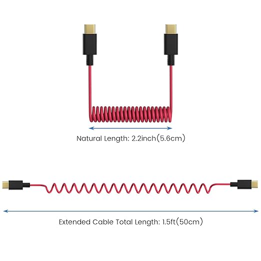 USB C to USB C Microphone Cable for DJI Mic Mini / Mic 2 / Rode Wireless Pro / Wireless Go 2 and Hollyland Lark M2 M1 150 Max Duo, Coiled Audio Patch Cable Mic Cord Compatible with iPhone 16 Pro Max