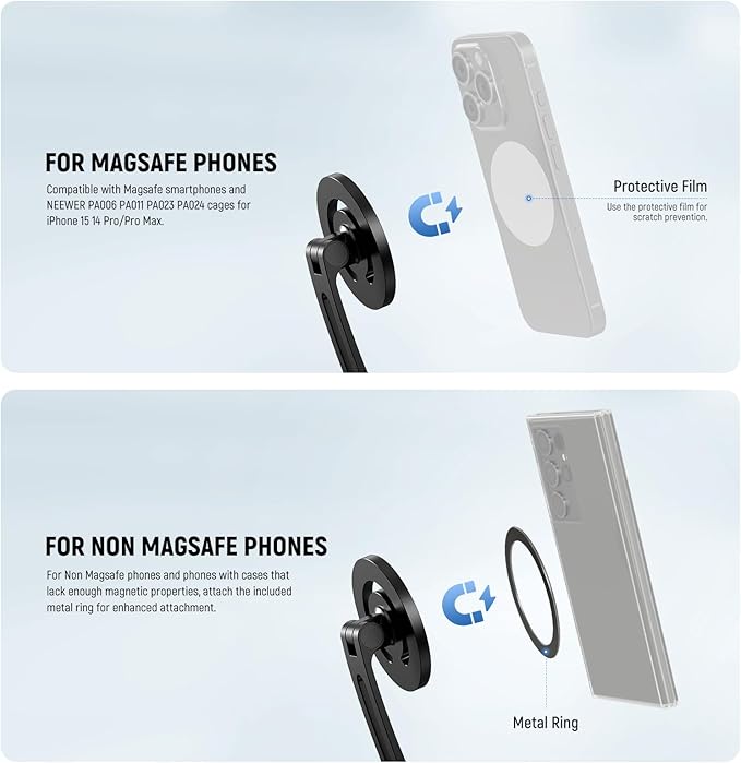 NEEWER Magnetic Neck Holder for Action Camera & Phone, Hands Free Neck Mount with Chest Strap Compatible with GoPro DJI Insta360 iPhone, Neck Phone Holder for POV Vlog Video Recording, GP26