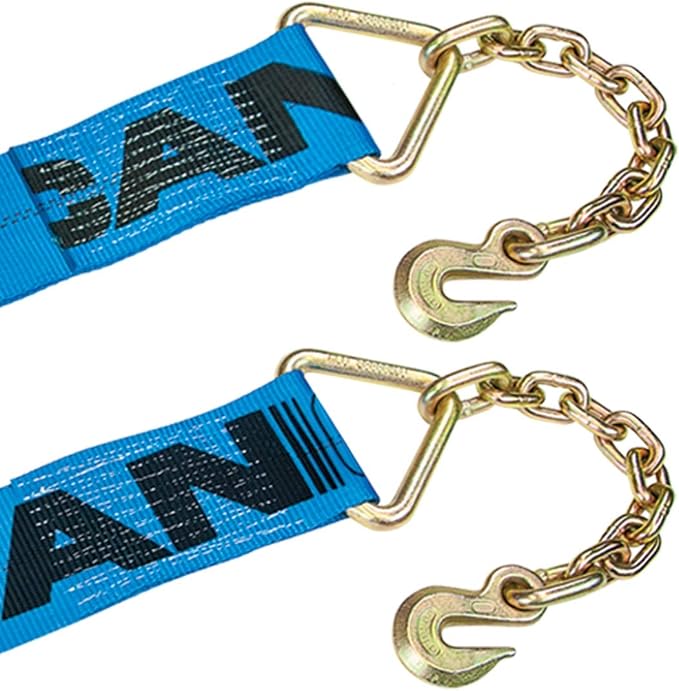 VULCAN Ratchet Strap with Chain Anchors - 4 Inch x 30 Foot - 2 Pack - 6,600 Pound Safe Working Load