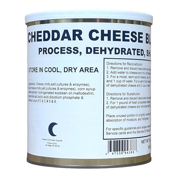 Military Surplus Dehydrated Powdered Cheddar Cheese Blend #10 Can – Makes Over 9 lbs of Sharp Cheddar – Long-Term Storage – Emergency Survival Food – 25+ Year Shelf Life – Made in USA – Ready to Use Pack of 1