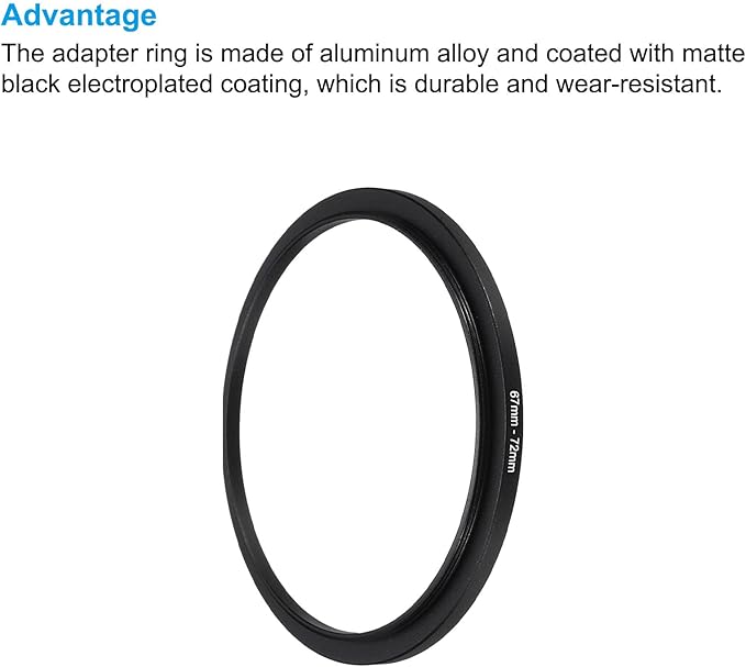 PATIKIL 67mm-72mm Metal Step Up Ring with Cleaning Cloth, 2 Pack Camera Lens Filter Adapter Ring Aluminum Filter Adapter Ring for Camera Lenses Hood, Black