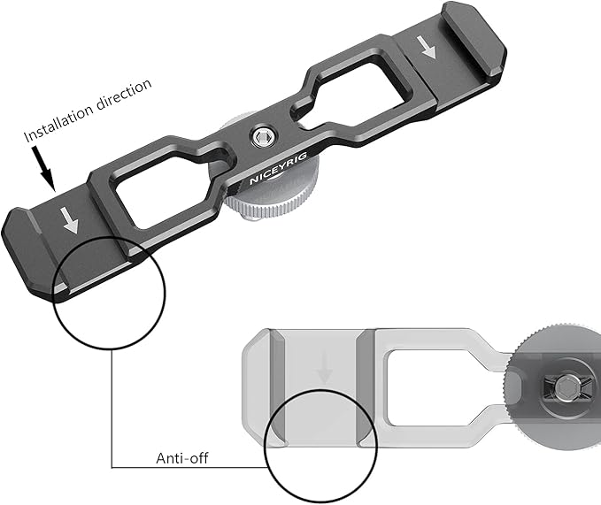 NICEYRIG Dual Cold Shoe Mount Flash LED Light Microphone Vlog Vlogging Extension Bracket with Shoe Mount 1/4 Thread Applicable for DSLR Camera Mini Tripod Monopod - 432