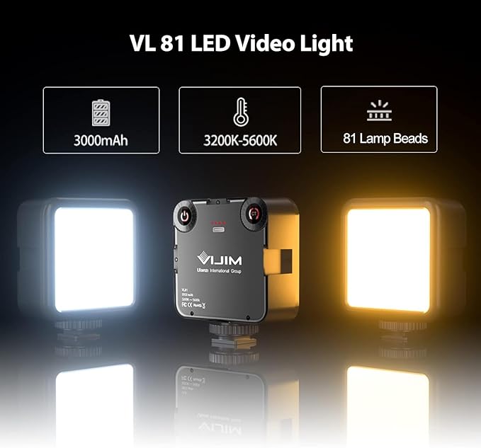ULANZI VL-81 Camera Phone Selfie Light with Clip & Cold Shoe, 3200K-5600K CRI95 3000mAh Bi-Color Portable LED Video Light for iPhone, Cameras, Laptop, Selfie, Vlog, Filming, Video Conference, Webcam