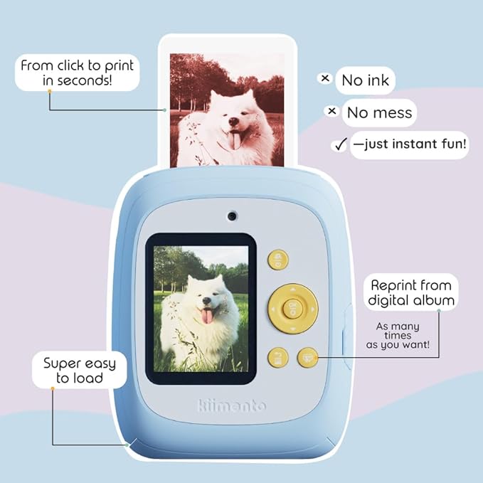 kiimento Ink-Free Instant Print Camera P2 Sky Blue + Two 40-Prink Pack