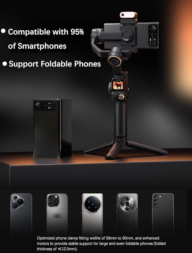 hohem iSteady M7 Gimbal Stabilizer for iPhone, 3-Axis Smartphone Gimbal with Magnetic AI Tracker Fill Light, Detachable Touchscreen Remote Controller, Built-in Extension Rod, 500g Payload