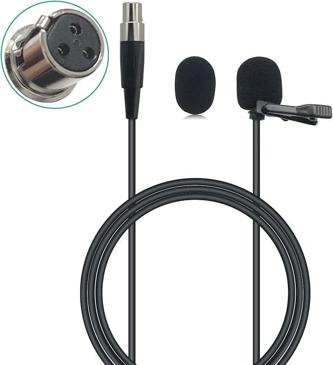 XLR Lavalier Microphone Replacement for AKG Samson Wireless Transmitter, Phenyx Pro Mic - Lav Lapel Clip, Wearable, TA3F Plug