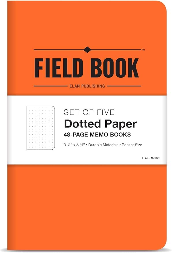 Elan Publishing Company Field Notebook 3.5"x5.5" Dot Graph Pocket Journal, Orange, Pack of 5