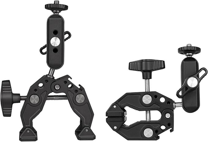 Super Clamp with Dual Ballhead Magic Arm,1/4" Threads, Camera Mount Adapter for Tube Crossbar Gimbal Rods Compatible with PANOX V2,Insta360, GoPro, DJI