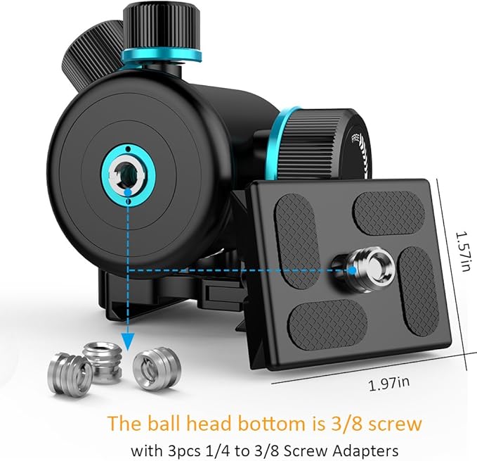 Andoer Tb81X Tripod Ball Head 360 Degree Rotating Panoramic Camera Quick Release Ball Head for Tripod Monopod Slider DSLR Camera with 3Pcs 1/4" to 3/8" Srew Adapters Max. Load 8Kg/17.64Lbs