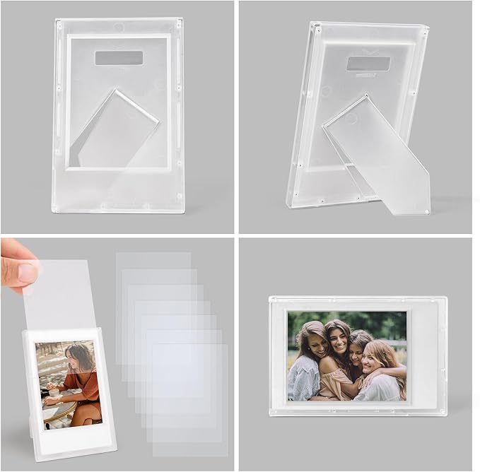 HIYQIN 2x3 Frosted Clear Photo Frames - 8 Pack Small Photo Frames for 3” Fujifilm Instax Mini Film - for Instax Mini 12 11 9 8 7s 90 99 40 EVO Tabletop Frame, 2x3 Photo Dispaly - Frosted Clear