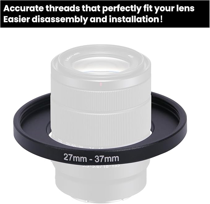Metal Step Up Ring Filter Adapter - 27mm to 37mm - Metal Ring Step Up Rings Adapter Filter Compatible with All 37mm UV, CPL, ND, Lens Hood, Threaded Lens ect