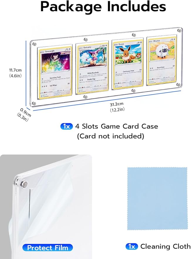 Wigearss 4 Slots 35-75PT Universal Magnetic Acrylic Game Card Case, Baseball Card Holder, Hard Acrylic Card Cases, Card Protector, Fit for Standard Card