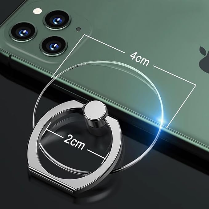 TENOC Phone Grip Sticky 360° Rotation Universal Stand Finger Ring Holder Kickstand for Cell Phone Case, Round Clear, Titanium