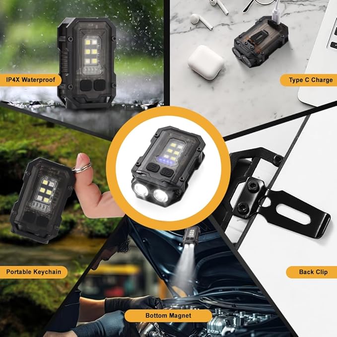 Mini EDC Flashlight, Small Powerful Keychain Flashlight with Sidelight, High Lumens 800lm, USB-C Rechargeable, Keychain Light with Clip - 8 Mode, IPX4 Waterproof, for Hiking, Running, 2Pack