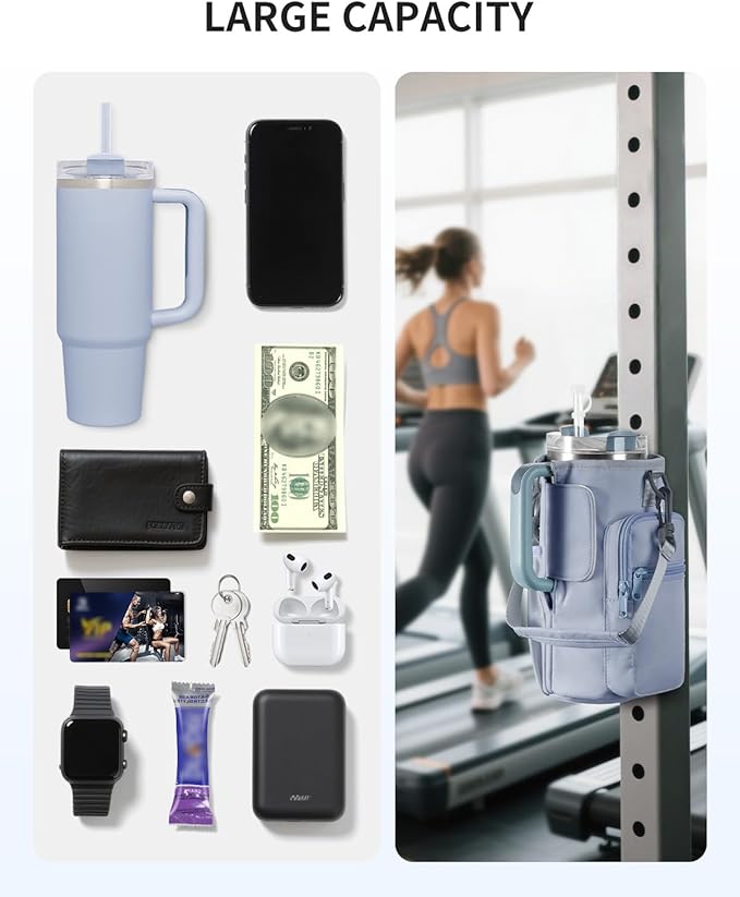 sportsnew Magnetic Gym Bag for Women Men, Water Bottle Carrier Holder with Strap & Phone Pockets for 40oz Tumbler with Handle, 4 Built-in Magnets Small Gym Bag for Sports, Workout, Fitness, Walking