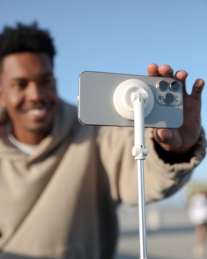 KraftGeek 66'' Magnetic Phone Tripod for iPhone MagSafe – Automatic Selfie Stick with Remote, Portable Tripod Stand for Video Recording, Travel, Vlogging (White)