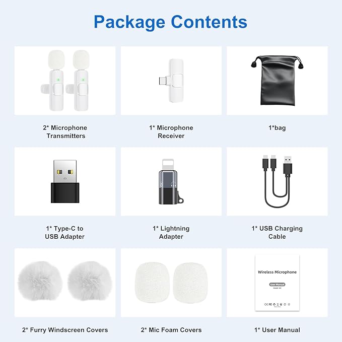 PoP voice Wireless Lavalier Microphone for iPhone, Android, Mini Clip-On Mic with Noise Cancellation, 65ft Range, 12H Battery, USB-C/Lightning - for TikTok, YouTube, Podcast, Live Streaming