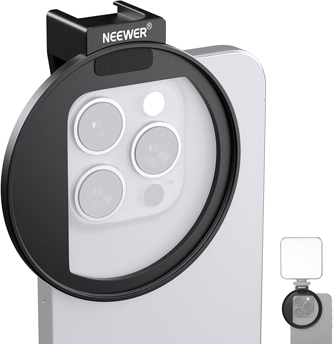 NEEWER 67mm Phone Filter Mount, Adjustable Threaded Lens Filter Clip with Cold Shoe Mount Compatible with iPhone 17 16 15 Pro Max Plus 14 13 Samsung Galaxy S25 Ultra S24, LA006
