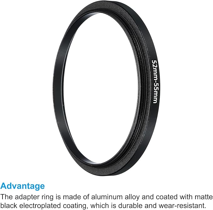 PATIKIL 52mm-55mm Metal Step Up Ring, 2 Pack Camera Lens Filter Adapter Ring Aluminum for Camera Lenses, Black
