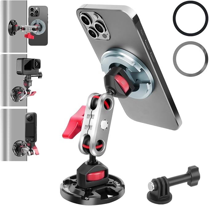 cametv Dual Magnetic Phone Holder with Dual Ball Head Magic Arm, Aluminum Gym Magnetic Phone Stand for Car/Gym/Tripod/Travel, Modular Car Phone Mount for iPhone Series/Magsafe Case (SY034)