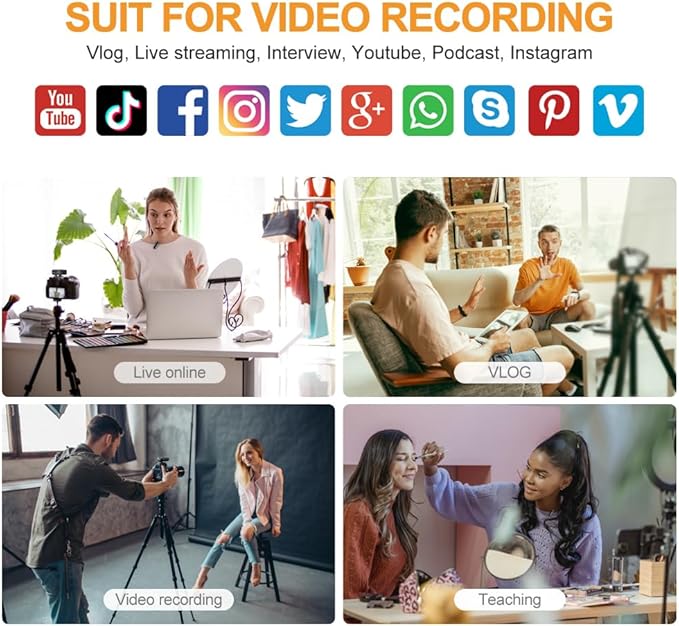 LENSGO Wireless Lavalier Microphone 2.4G Hz Dual Professional Lapel Mics,Wireless Mic Plug-Play, Lapel Microphone for Video Recording Interview Conference Podcast Vlog YouTube TikTok