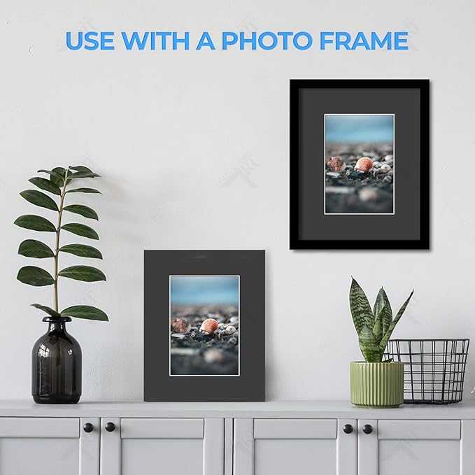 Golden State Art, Acid Free, Pack of 5, 8x10 Black Picture Mats Mattes with White Core Bevel Cut for 5x7 Picture & Backing & Bags